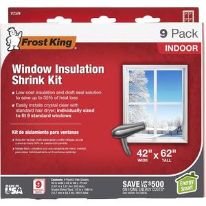 Frost King V73/9H Indoor Shrink Window Kit 42 62-Inch, Clear, 9-Pack