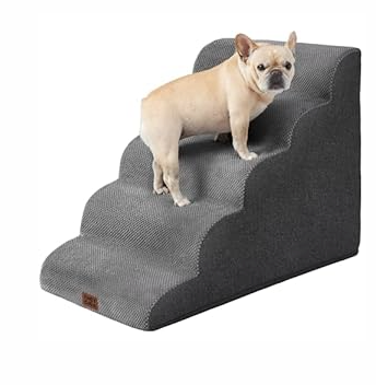 EHEYCIGA Curved Dog Stairs Ramp for High Beds 19.7" H, 4-Step Dog Steps for Small Dogs and Cats, Pet Stairs for High Bed Climbing, Non-Slip Balanced Pet Step Indoor, Grey