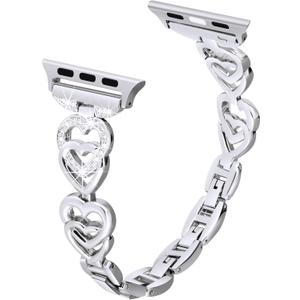 Heart-Shaped Band Compatible for Apple Watch Band 38mm 40mm 41mm 42mm 44mm 45mm 46mm 49mm, Iwatch Band for Women Stainless Steel Metal Strap for iWatch Series 10 9 8 7 6 5 4 3 2 1 SE Ultra (Q-(Silver))