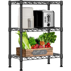 750 lbs 3 Tier Shelf Metal Storage Shelves Wire Rack Closet Organizers with PP Board for Garage Kitchen Bathroom Laundry Black 11.8" D x 21.7" W x 28.6" H
