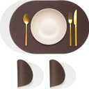 uxcell Leather Placemats Sets of 2, PU Leather Dual Sided Oval Non-Slip Table Mats Washable Heat Resistant Waterproof Oil Proof Place Mats for Kitchen Dining(Coffee/White)