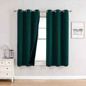 ChrisDowa 100% Blackout Curtains for Bedroom with Black Liner, 2 Thick Layers Total Blackout Thermal Insulated Grommet Small Window Curtains 2 Panels Set (Forest Green, 42 x 45 Inch)
