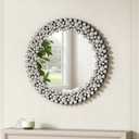 SHYFOY 18" Round Mirrors for Wall Decor Crystal Decorative Mirrors Jeweled Accent Mirror for Living Room Silver Modern Mirror for Entryway Hallway