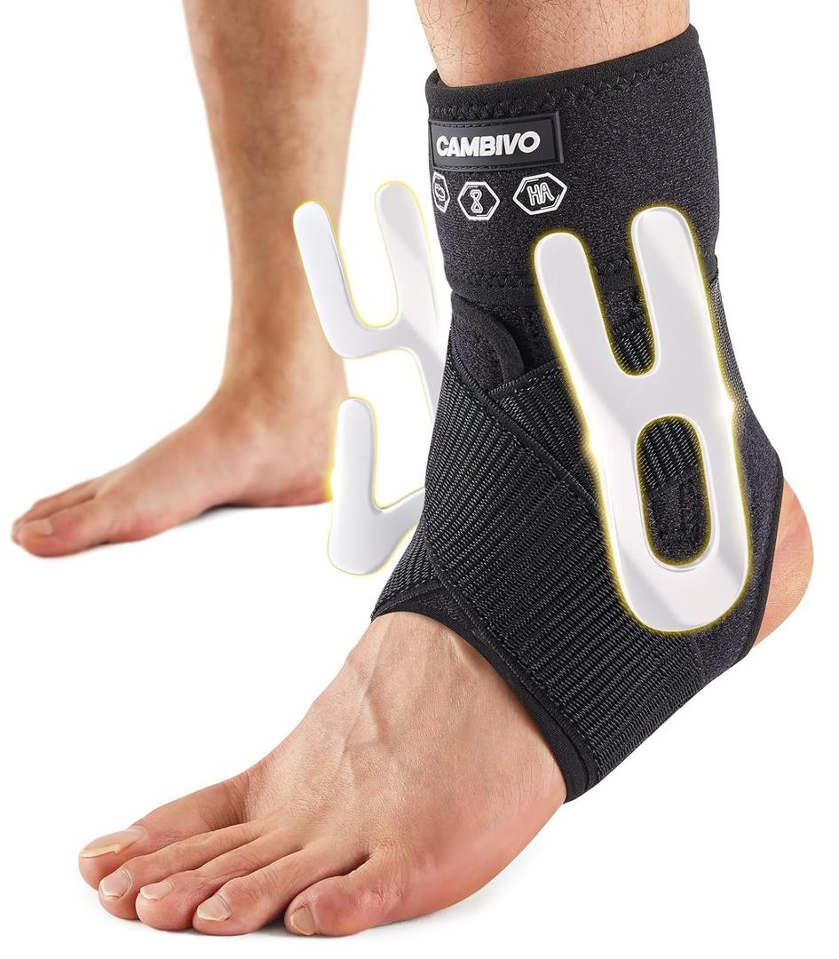 CAMBIVO Ankle Brace for Sprained Ankle, Adjustable Ankle Support with Compression Strap for Women & Men, Lace up Ankle Stabilizer for Achilles Tendonitis, Injury Recovery (Medium - Left) (Black (Left Foot))