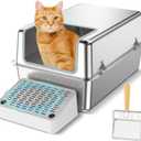 Stainless Steel Cat Litter Box with Lid, Odour Proof Litter Pan, Non-Stick, Easy to Clean, Rust Resistant, Non-Slip Rubber Feet