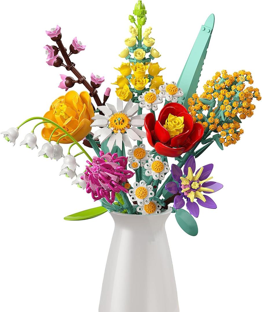 Flower Bouquet Building Set, 1070PCS DIY Botanical Blocks for Home & Office Decor, Gift for Adults & Kids Age 8+, Ideal for Birthday, Valentine's Day, Graduation, Mother's Day