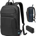 Backpack for Men Slim & Expandable Travel Laptop Backpack with USB Charging Port Water Resistant Anti-Theft Business Backpack Fits 17.3In Laptop for Commute Work College with Small BagBusiness Black