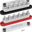 DAIERTEK 600A Power Distribution Block 12V Bus Bar Terminal Block 6 x 3/8" Terminal Studs 12 Volt Marine Bus Bar with Cover Positive & Negative for Automotive Car Boat Solar System