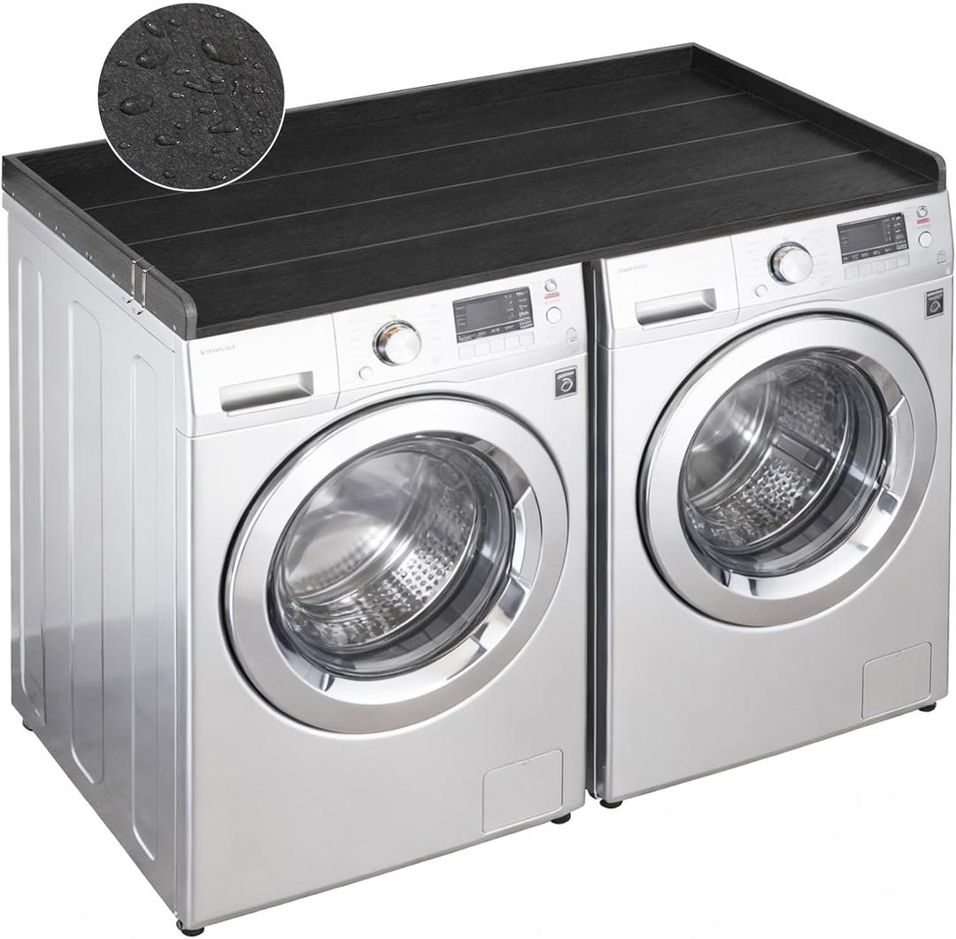 Washer Dryer Countertop, HDPE Laundry Countertop with Edge Rails, No-Installation-Black, 1-Tier