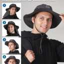 Sun Hat with Removable Neck Flap, UPF 50+ Breathable Lightweight Fishing Hat, Quick-Drying Safari Hat for Garden Hiking (One Size-Medium, Black)