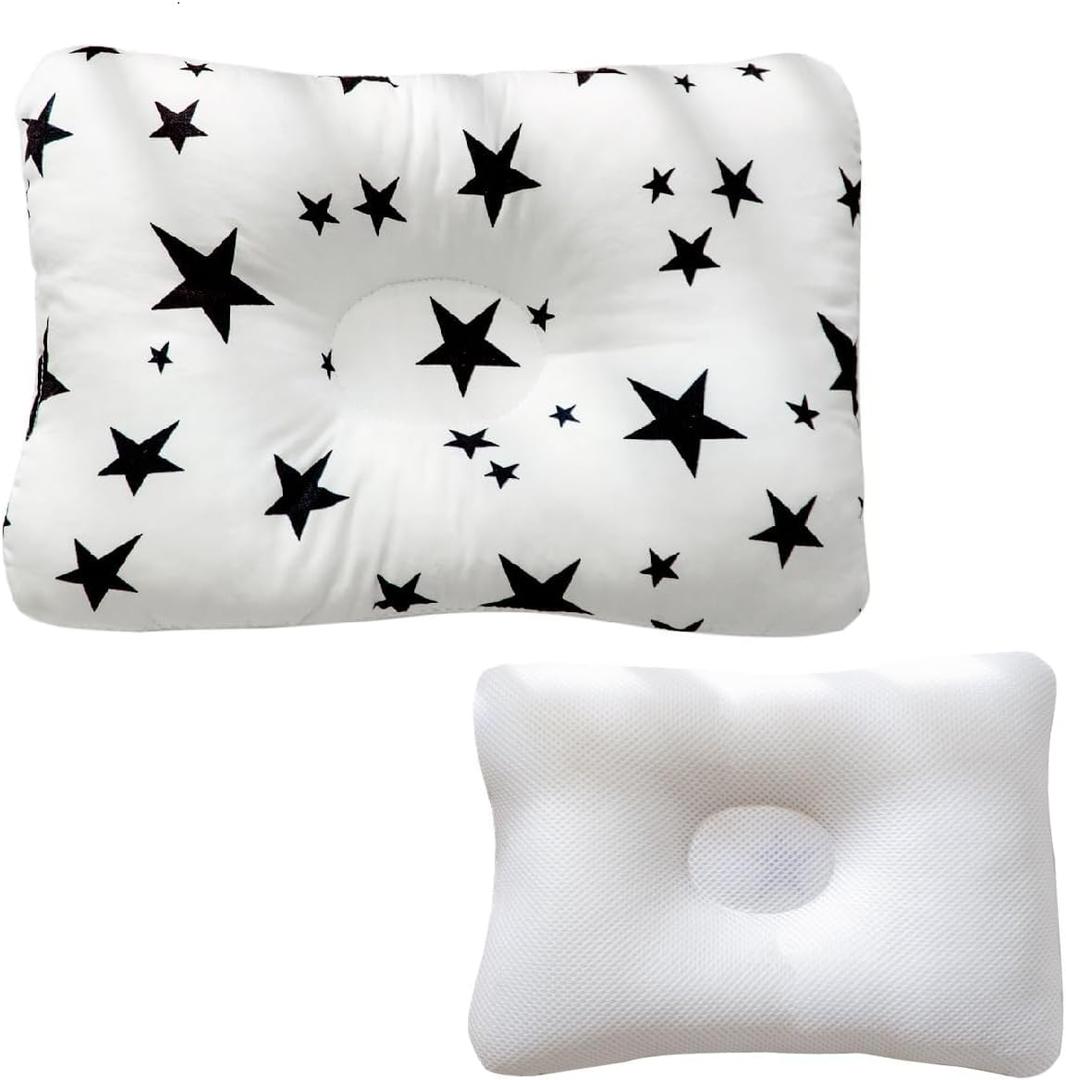 Unisex Pillow 13x9x2, Hypoallergenic Airmesh Breathable Cool 100% Cotton, Control Sweat, Ideal for Travel, Small, Car, Travel, MultiFunctual Small Nursery Decor Pillows (Star Design)