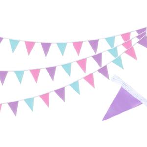 3 Pcs Pastel Purple Triangle Bunting Banners, 48 Ft Fabric Pennant Banner Flags Garland Streamer for Under The Sea Theme Birthday Wedding Baby Shower Outdoor Indoor Home Decorations