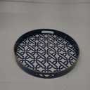 Blue Round Serving Tray with Handles,13" Decorative Ottoman Coffee Table for Perfume,Living Room,Home Decor