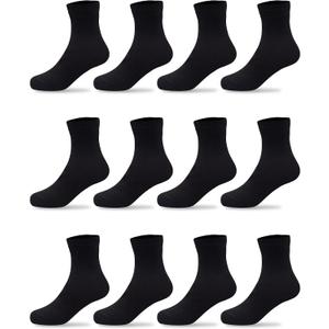 Duufin 12 Pairs Kids Crew Socks Boys Girls Socks Black Mid Cut Kids Socks Athletic Socks Youth Mid Cushion Crew Socks for Kids, 10-15 Years