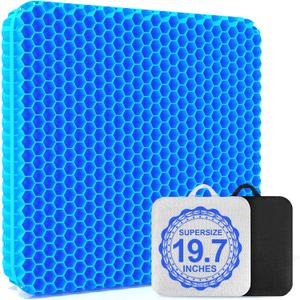 19.7 Gel Seat Cushion, Super Large & Thick Office Chair Cushion for Long Sitting - Back Hip Tailbone Pain Relief Cushion, Egg Seat Cushion Desk Chair Pads for Cars Wheelchair - Fits up to 350 lbs (Blue)