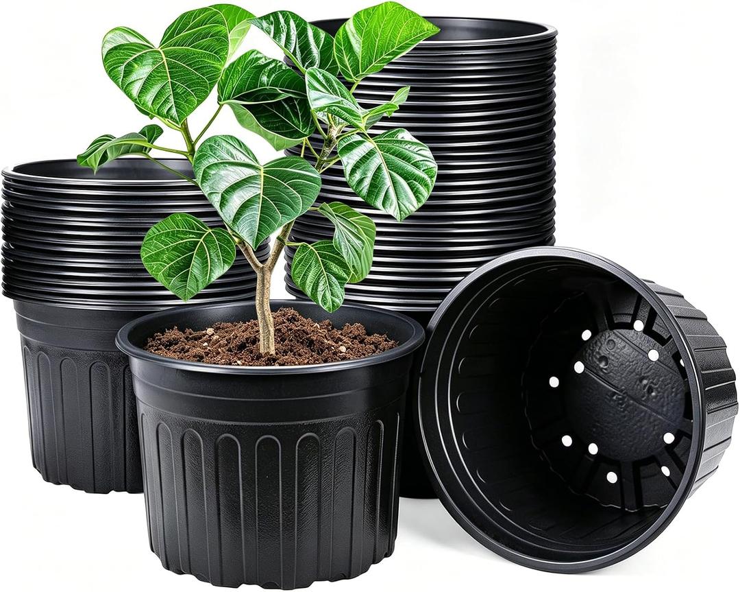 HECTOLIFE 50-Pack 5 Gallon Black Flexible Flower Plant Nursery Pots | Thickened Soft Plastic Seed Starting Container for Succulents, Seedlings, Cuttings, Transplanting