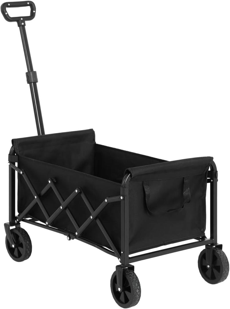 Lightweight Portable Heavy Duty Folding Beach Wagons with Wheels Outdoor Utility Carts for Grocery, Camping, Shopping, Sports, Gwith Large Capacity Black
