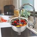 Stainless Steel Perforated Metal Colander Strainer with Long Red Handle Sieve Sifters Use for Kitchen Food Pasta Noodles Spaghetti Vegetables Silver - 7.9inch