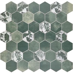 The Tiles Plaza 10-Sheet Peel and Stick Backsplash, Green Cement Hexagon Stone Composite Marble Looks Self Adhesive Wall Tile, Stick On Tiles for Kitchen Bathroom Shower, Cover 9 Sq Ft. (11.3" x 11.4")