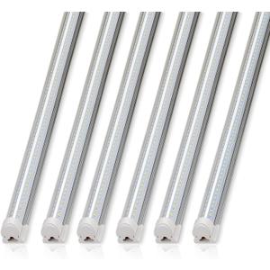 Barrina 8FT LED Shop Lights Fixture, T8 72W 10000lm 5000K, Daylight White, Clear Cover, V Shape,Tube Light, Hight Output, Bulbs for Garage, Warehouse, Plug and Play, 6 Packs