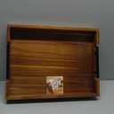 Acacia Wood Serving Tray with Metal Handles - Decorative Tray for Ottoman, Kitchen, Living Room, and Parties - Large Food and Drink Serving Tray - Elegant Home Decor