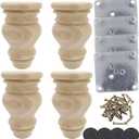 4.7 Inch Solid Wood Furniture Legs, Set of 4 - Heavy Duty Replacement Feet for Sofa, Couch, Chair, Ottoman, Cabinet & Bed | Unfinished Bun Foot with Screws & Mounting Plates