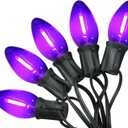 C7 LED Christmas & Halloween Lights - 12FT Outdoor Purple String Lights with 12 Vintage LED Bulbs, Indoor/Outside Hanging Decor for Porch, Garden, Backyard, Balcony, Holiday Party
