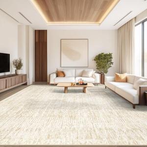 Living Room Rugs 10x14: Washable Moroccan Geometric Boho Rug Farmhouse Non Slip Stain Resistant Large Rug Low Pile Soft Carpet for Bedroom Dining Room Kids Room (Beige,10x14)