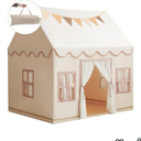 Large Kids Tent Playhouse Base Fabric with Star Lights, Flags and Tote Bags, Kids Play Tent Indoor & Outdoor, Washable Teepee Tent for Boys & Girls, Play House for Toddler, Neutral Color