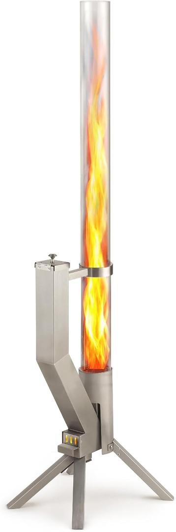 GARDENFLARE Stainless Steel Pellet Stove & Smokeless Firepit, Wood Pellet Patio Heater for Ambiance - Fire Pit for Patio, Fire Tube, Outside Backyard Bonfire & Outdoor Fireplace