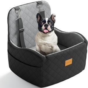 Dog Car Seat for Small/Medium Dogs Under 35lbs, Detachable & Washable Elevated Pet Travel Bed, 2 Storage Pockets & Safety Belt, Anti-Slip Base, Dog Booster Car Seat with Seamless Bottom Design