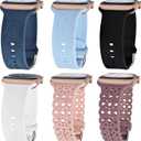 6 Pack Silicone Bands Compatible with Apple Watch Band 38mm 40mm 41mm 42mm 44mm 45mm 49mm Women, Slim Lace+ Flower Engraved Sport Strap Soft Replacement Wristbands for iWatch Series 8/7/SE/6/5/4/3/2/1