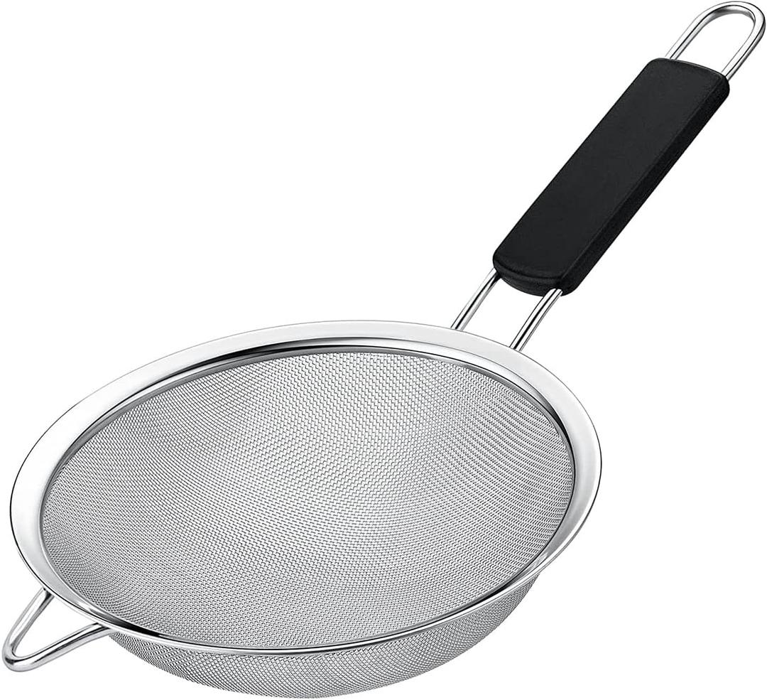 Fine Mesh Strainer with thermo plastic rubber handle - Sieve Fine Mesh Stainless Steel - Ideal to Sift Flour, Icing Sugar, Fruits and Vegetables (5.5 Inches)