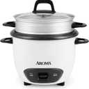 AROMA Rice Cooker, 3-Cup (Uncooked) / 6-Cup (Cooked), Steamer, Small Rice Cooker, Oatmeal Cooker, Soup Maker, Auto Keep Warm, 1.5 Qt, White, ARC-743-1NG