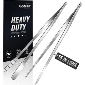 16 Inch long Kitchen Tweezers - 2 Pack large Tweezer Tongs for Cooking, Heavy Duty Stainless Steel Heat Resistant 600F Food tweezers, Dishwasher safe