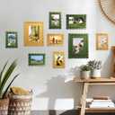 11x14 Picture Frame with Mat for 8x10, Wavy Edge Wooden Real Glass Photo Frame for Wall Hanging, Green, 1 Pack