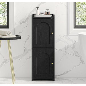 Hzuaneri Bathroom Storage Cabinet, Small Corner Floor Cabinet with 2 Doors and Adjustable Shelf, Narrow Toilet Paper Cabinets, Bathroom Organizer for Small Spaces, 7.9" D x 9.8" W x 29.5" H Black