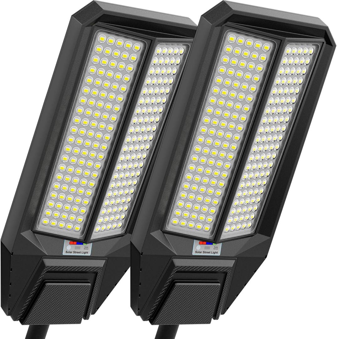Solar Street Lights Outdoor, 320° Wide Angle Security Lighting for Driveway Barn Parking Lot, 200 LED IP67 Waterproof Motion Sensor Dusk to Dawn Lamp, L-11000-2 Pack