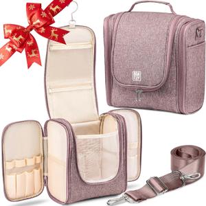 BOACAY Extra Large Hanging Travel Toiletry Bag for Women and Men, Makeup Bag, Bathroom & Shower Organizer Kit for Accessories, Cosmetics, Essentials ((X-Large) Coffee with Milk Brown)