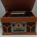10-in-1 Record Player with Built-in Speakers Wireless Playback, CD & Cassette Player, USB Player, AM/FM Radio, 3 Speeds Turntable Vinyl Record Player Mahogany