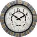OCEST 18inch Large Indoor Outdoor Clock Illuminated Wall Clock with Thermometer Hygrometer & Night Light Waterproof Battery Operated Silent Non-Ticking Wall Clocks Decor for Patio Pool Porch Bathroom (Black Wide Pointer)