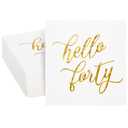 BLUE PANDA 40th Birthday Napkins - 50-Pack, 5 x 5 In Folded, White with Gold Foil Hello Forty Script - 3-Ply Absorbent Disposable Cocktail Napkins for Women & Men