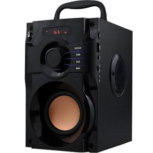 Bluetooth Speaker, Portable Wireless Speaker with Subwoofer Heavy Bass, FM Radio with LED, Remote Control, Phone Holder, MP3 Player for Party, Christmas, Indoor Outdoor, Mobile PC