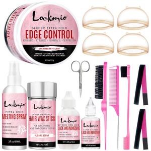 15Pcs Wig Kit for Lace Front,Strong Hold Melting Spray Lace Glue Hair Wax Stick/Lace Melting Band/Edge Control/Edge Brush - Wig Accessory Essentials Kit