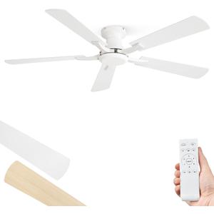 ZMISHIBO 52 Inch Ceiling Fan No Light, Flush Mount Low Profile, Modern White Ceiling Fan Without Light, Remote Control & Quiet DC Motor, for Indoor&Outdoor, Bedroom, Living Room