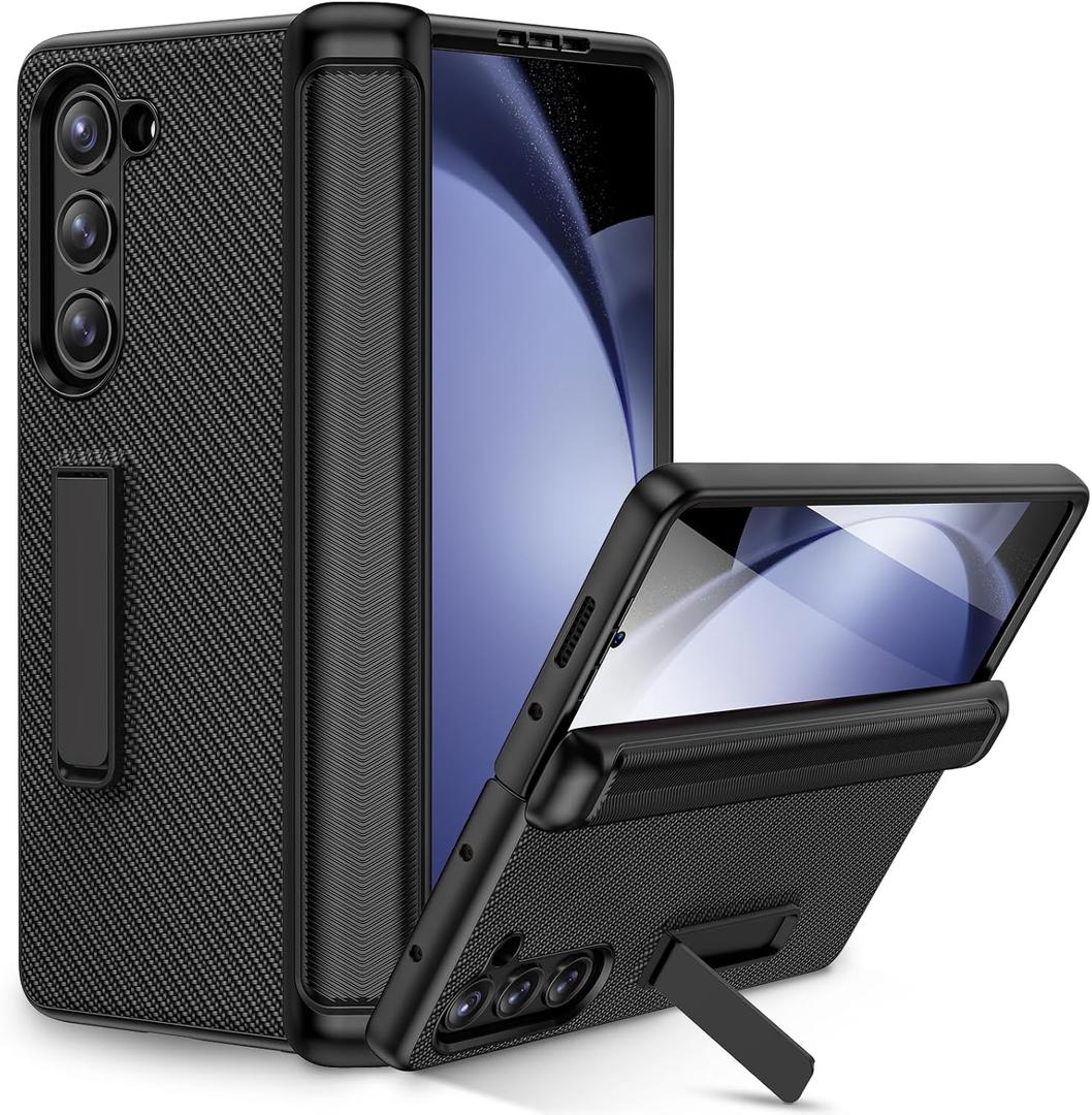 Ruky for Galaxy Z Fold 5 Case, with Magnetic Kickstand and Hinge Protection, Full Body Cases Built-in Screen Protector, PU Leather Phone Case for Samsung Galaxy Z Fold 5, Carbon Fiber