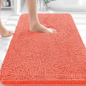 OLANLY Bathroom Rugs 30x20, Extra Soft Absorbent Chenille Bath Rugs, Rubber Backing Quick Dry, Machine Washable Bath Mats for Bathroom Floor, Tub and Shower, Home Decor Accessories, Coral