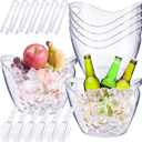 Aneco 6 Pack Plastic Ice Bucket for Parties 4 Liter Clear Wine Bucket with Ice Scoops and Tongs, Wine Bottle Chiller Beer Buckets Oval Beverage Tub Beverage Chiller Bin for Champagne Beer Bottles