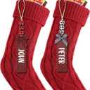 LumaBria 2PACK 18Inch Cable Knitted Personalized Christmas Stockings, Personalized Hanging Stockings for Holiday Party, Christmas Tree, and Family Home Decor in Red