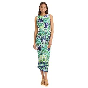 Donna Morgan Women's Sleeveless MIDI W/Knot Waist Detail, Cream/Green, Size 8 Donna Morgan Women's Sleeveless MIDI W/Knot Waist Detail, Cream/Green, Size 8